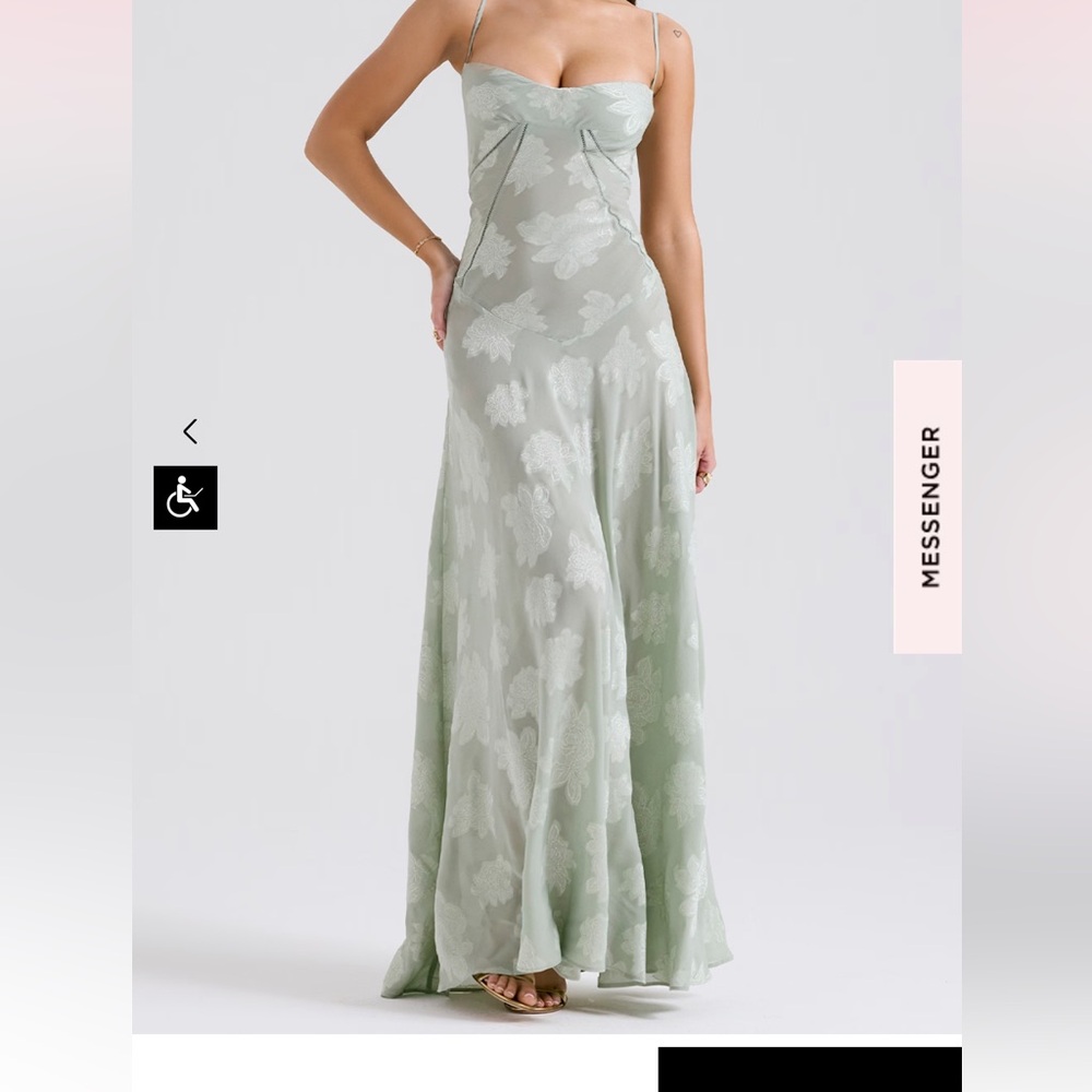 House of CB seren maxi dress pistachio sz small regular cup.